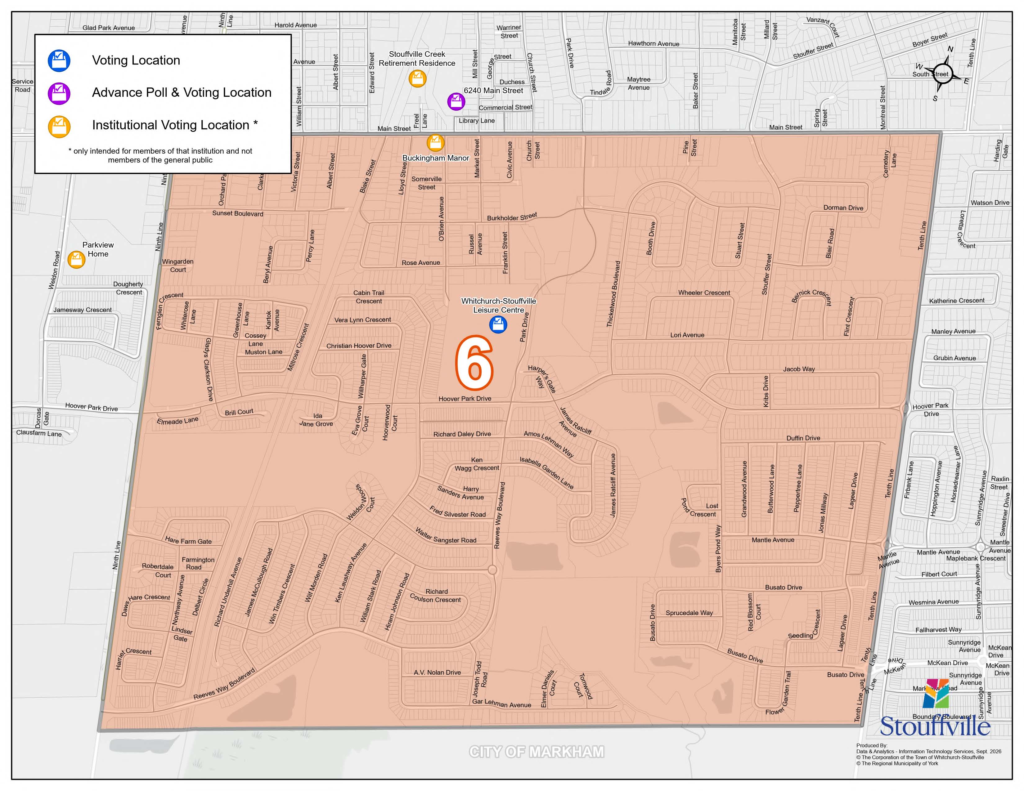 Detailed street map of Ward 6 showing subdivisions and voting locations